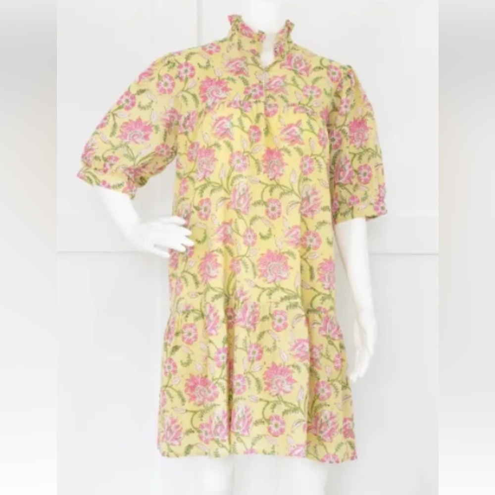 Floral Yellow & Pink Cotton Day Dress